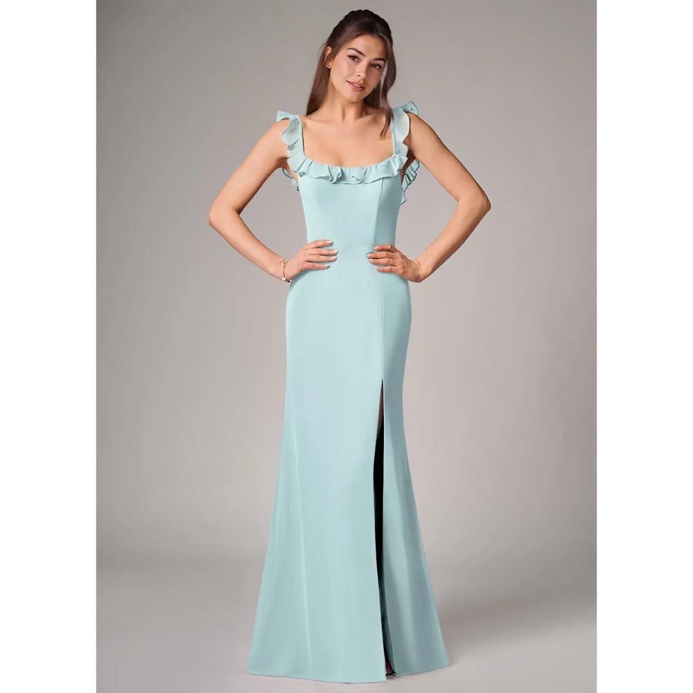 Azazie Callie Mermaid Side Slit Chiffon Convertible Maxi Dress - Mist - Sz A20
